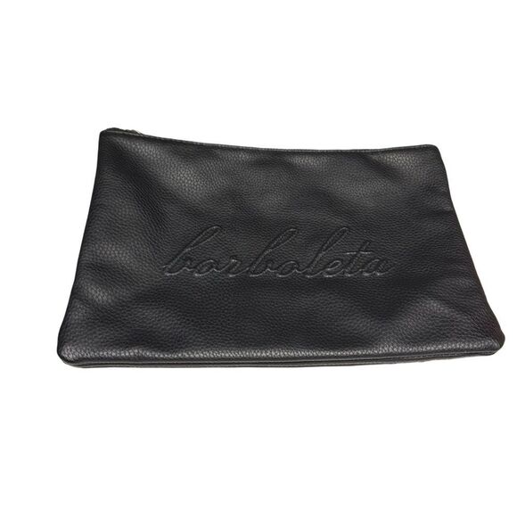 New Borboleta Black Pebbled Travel Make Up Bag Silver Tone Zipper Faux Leather - Picture 2 of 7